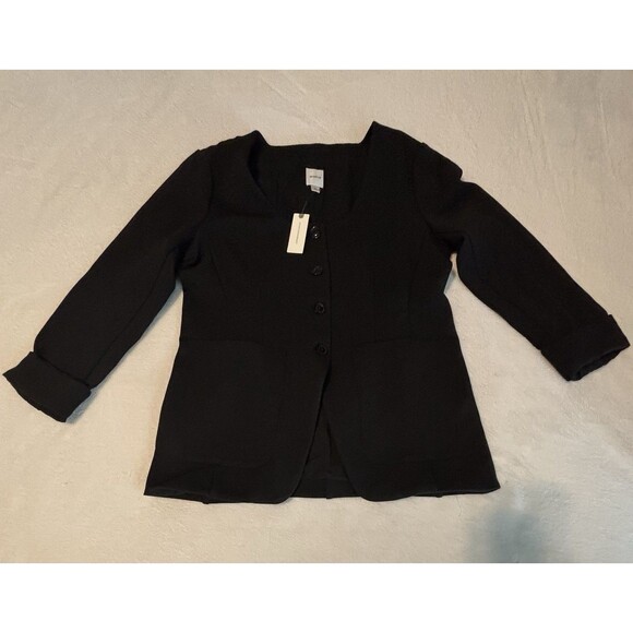 Anthropologie Maeve Scoop Neck Cutaway Blazer Sz Lg Black - Picture 5 of 9